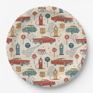 Vintage Road Trip Patroon (2) Papieren Bordje