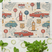 Vintage Road Trip Patroon (2) Theedoek (Gevouwen)