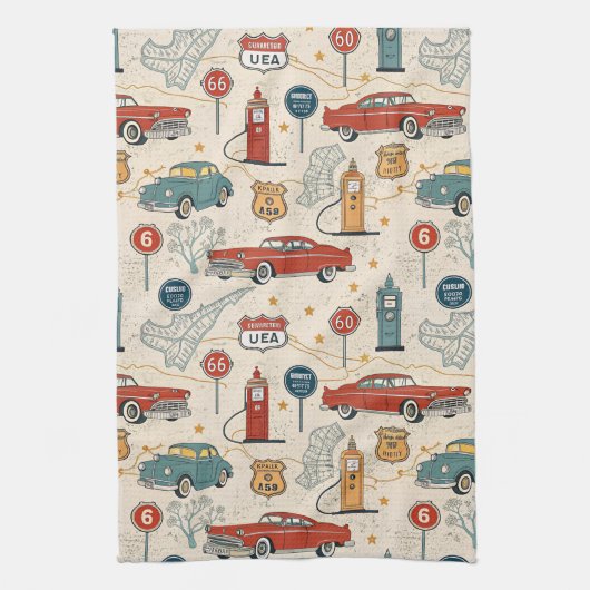 Vintage Road Trip Patroon (2) Theedoek (Verticaal)