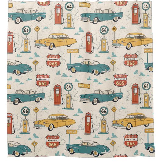 Vintage Road Trip Pattern (1) Douchegordijn (Voorkant)