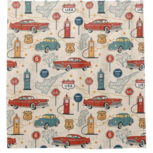 Vintage Road Trip Pattern (2) Douchegordijn (Voorkant)