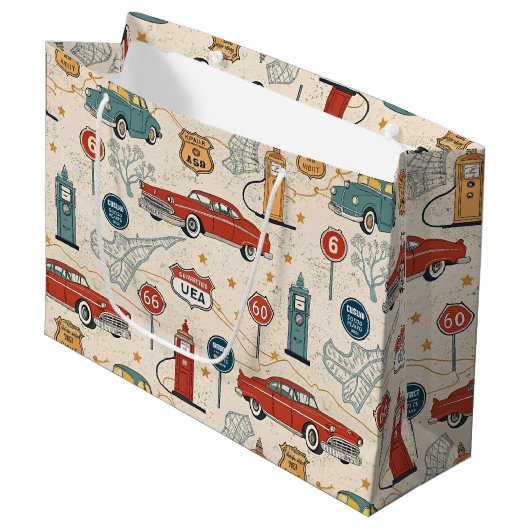 Vintage Road Trip Pattern (2) Groot Cadeauzakje (Voorkant Gekanteld)