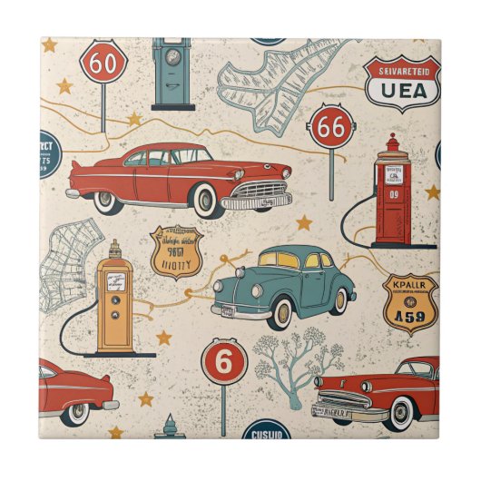 Vintage Road Trip Pattern (2) Tegeltje (Voorkant)