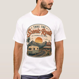 Vintage Roadtrip Neem de Schilderachtige Route Cam T-shirt