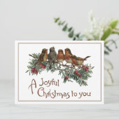 Vintage Robin Bird Christmas Evergreen Joyful Feestdagenkaart (Staand voorkant)