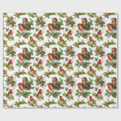 Vintage Robin Bird Holly Berries Kerstwinter Cadeaupapier (Vlak)