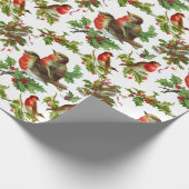 Vintage Robin Bird Holly Berries Kerstwinter Cadeaupapier (Hoek)
