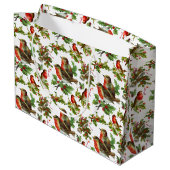 Vintage Robin Bird Holly Berries Winter Groot Cadeauzakje (Achterkant Gekanteld)