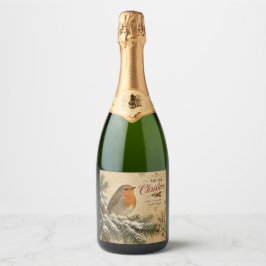 vintage robin kerst champagnefles label sparkling wijnetiket