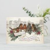 Vintage Robin Merry Christmas Village Evergreen Feestdagenkaart (Staand voorkant)