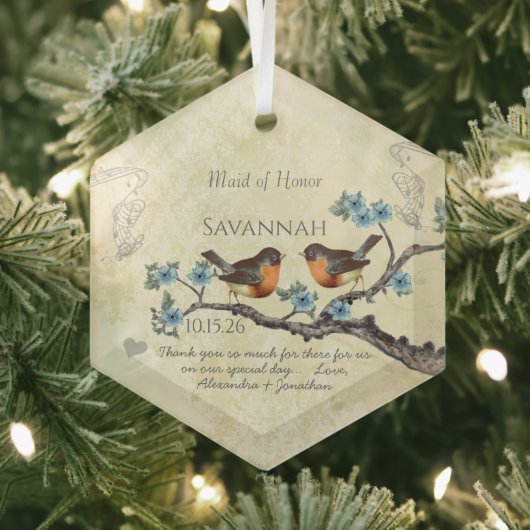 Vintage Robins Bruidsmeisje Ornamente Glas Ornament (Insitu)