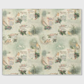 Vintage Robins en kerstgroeten Cadeaupapier (Vlak)