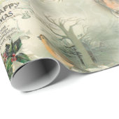 Vintage Robins en kerstgroeten Cadeaupapier (Rol Hoek)