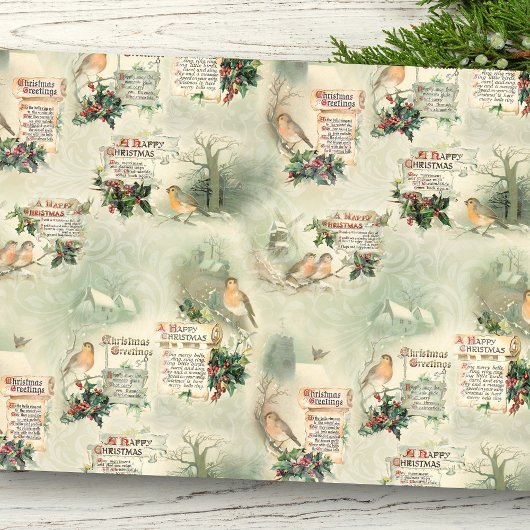 Vintage Robins en kerstgroeten Tissuepapier