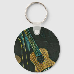 vintage rock guitar player artwork sleutelhanger