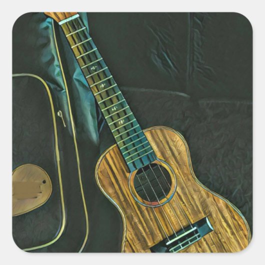 vintage rock guitar player artwork vierkante sticker (Voorkant)