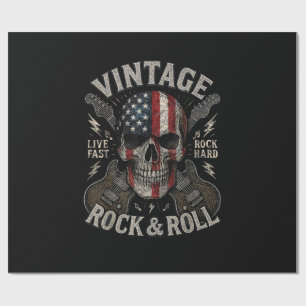 Vintage Rock Schedel Amerikaanse Vlag Gitaar Retro Cadeaupapier