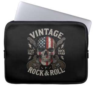 Vintage Rock Schedel Amerikaanse Vlag Gitaar Retro Laptop Sleeve