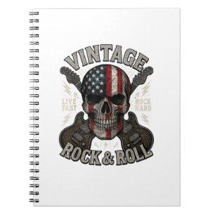 Vintage Rock Schedel Amerikaanse Vlag Gitaar Retro Notitieboek