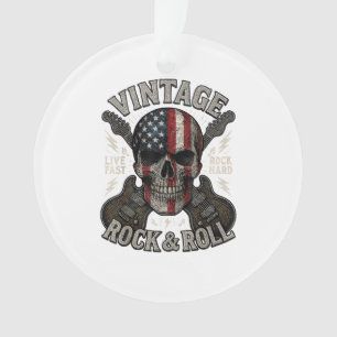 Vintage Rock Schedel Amerikaanse Vlag Gitaar Retro Ornament