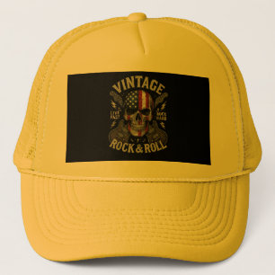 Vintage Rock Schedel Amerikaanse Vlag Gitaar Retro Trucker Pet