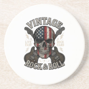 Vintage Rock Schedel Amerikaanse Vlag Gitaar Retro Zandsteen Onderzetter
