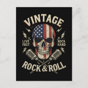 Vintage Rock Schedel Amerikaanse Vlag Lint Microfo Briefkaart