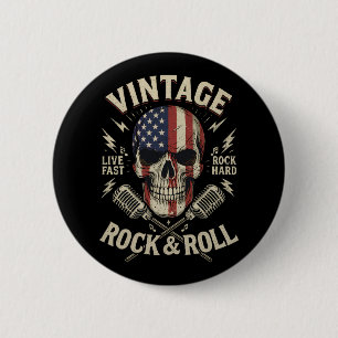 Vintage Rock Schedel Amerikaanse Vlag Lint Microfo Ronde Button 5,7 Cm