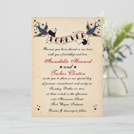 Vintage Rockabilly Tattoo Weddenschap Kaart (Staand voorkant)