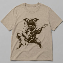 Vintage Rockband Pug Hond Speelt Elektrische Gitaa T-shirt