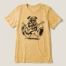 Vintage Rockband Pug Hond Speelt Elektrische Gitaa Tri-Blend Shirt