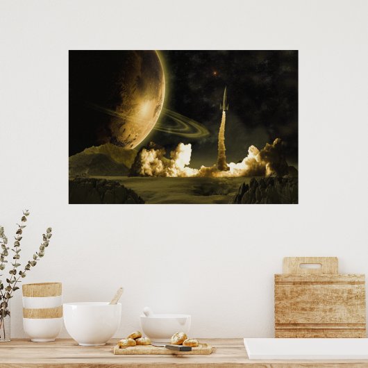 Vintage Rocket Launch Poster (Keuken)