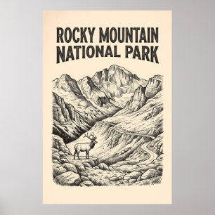 Vintage Rocky Mountain Elk Houtsnede Poster