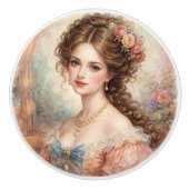 Vintage Rococo Lady, Romantic Floral  Keramische Knop (Voorkant)