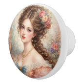 Vintage Rococo Lady, Romantic Floral  Keramische Knop (Rechts)