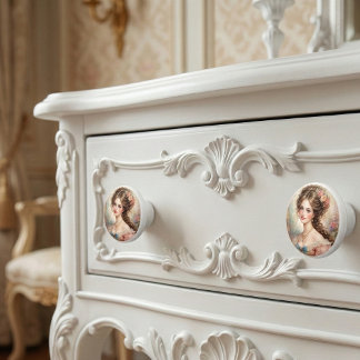 Vintage Rococo Lady, Romantic Floral  Keramische Knop