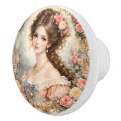 Vintage Rococo Lady, Romantic Floral  Keramische Knop (Rechts)