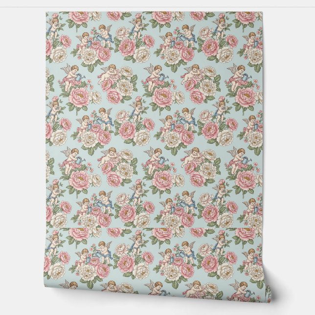 Vintage Rococo Revival Rozen Tuin Romantisch  Behang (Afrollen)