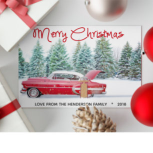 Vintage Rode 1950 Chevy Prettig Kerstfeest Feestdagenkaart