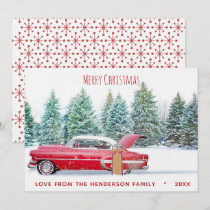 Vintage Rode 1950 Chevy Prettig Kerstfeest Holiday Feestdagenkaart