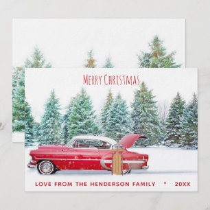 Vintage Rode 1950's Chevy Prettig Kerstfeest Holid Feestdagenkaart