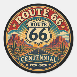 Vintage Rode 66 Woestijn-Eeuwfeest Ronde Sticker