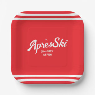 Vintage Rode Apres Ski Aangepaste Skioord Feestje Papieren Bordje