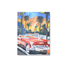 Vintage rode convertible auto in tropisch paradijs