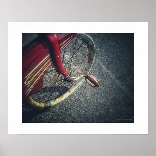 Vintage rode driewieler posterprint poster (Voorkant)