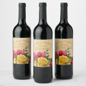 Vintage rode en gele rozen bloem wijn etiket (Flessen)