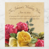 Vintage rode en gele rozen bloem wijn etiket (Enkel label)