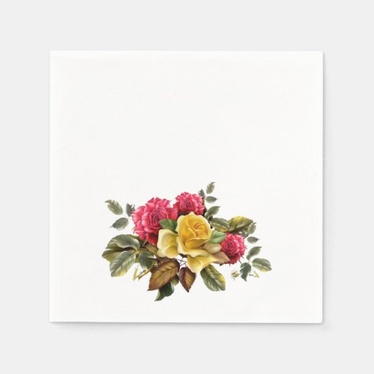 Vintage rode en gele rozen bloemig servet (Voorkant)