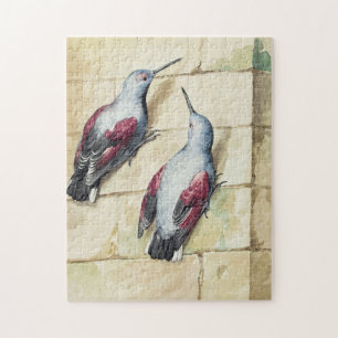 Vintage Rode en Grijze Vogel Aquarel Kunst Legpuzzel