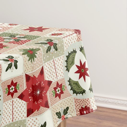 VINTAGE RODE EN GROENE KERST LAPWORK TAFELKLEED (Voorbeeld)